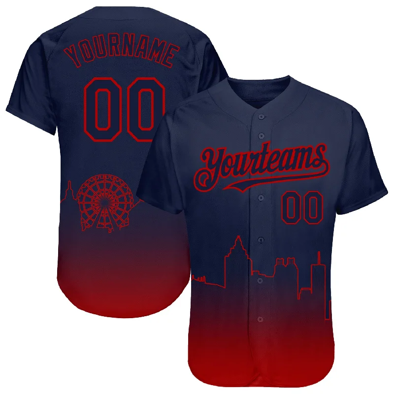 Baseball Jersey for Comfortable and Soft Sportswear-Custom Navy Red 3D Atlanta City Edition Fade Fashion Authentic Baseball Jersey