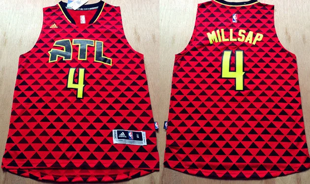 Basketball Jersey for Full-Court Game Wear-Hawks 4 Paul Millsap Red Swingman Basketball Jersey