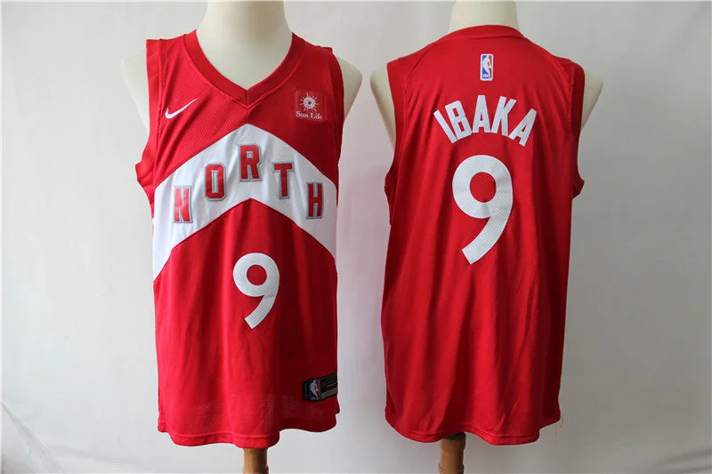 Basketball Jersey for Breathable Material for Athletes-Raptors 9 Serge Ibaka Red Earned Edition Swingman Basketball Jersey