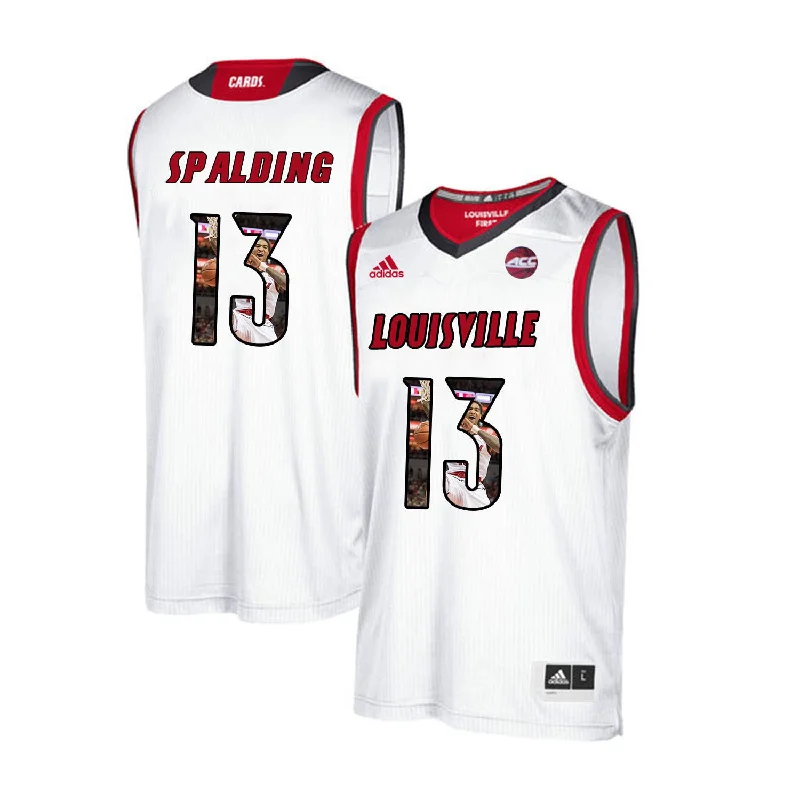 Basketball Jersey for School Spirit-Louisville Cardinals 13 Ray Spalding White With Portrait Print College Basketball Basketball Jersey