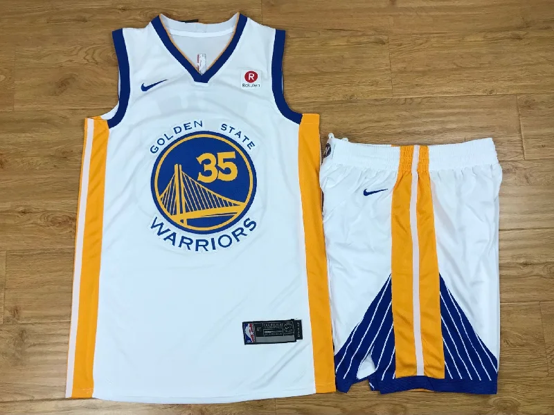 Basketball Jersey for High-Quality Youth Sports Gear-Warriors 35 Kevin Durant White Swingman Basketball Jersey(With Shorts)