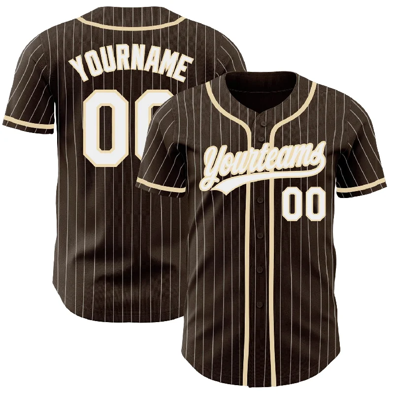 Baseball Jersey for Youth-Custom Brown White Pinstripe City Cream Authentic Baseball Jersey