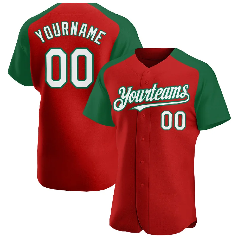 Baseball Jersey for Premium Customization-Custom Red White-Kelly Green Authentic Raglan Sleeves Baseball Jersey