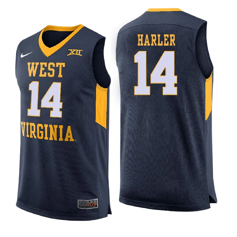 Basketball Jersey for Comfortable Fit During Games-West Virginia Mountaineers 14 Chase Harler Navy College Basketball Basketball Jersey