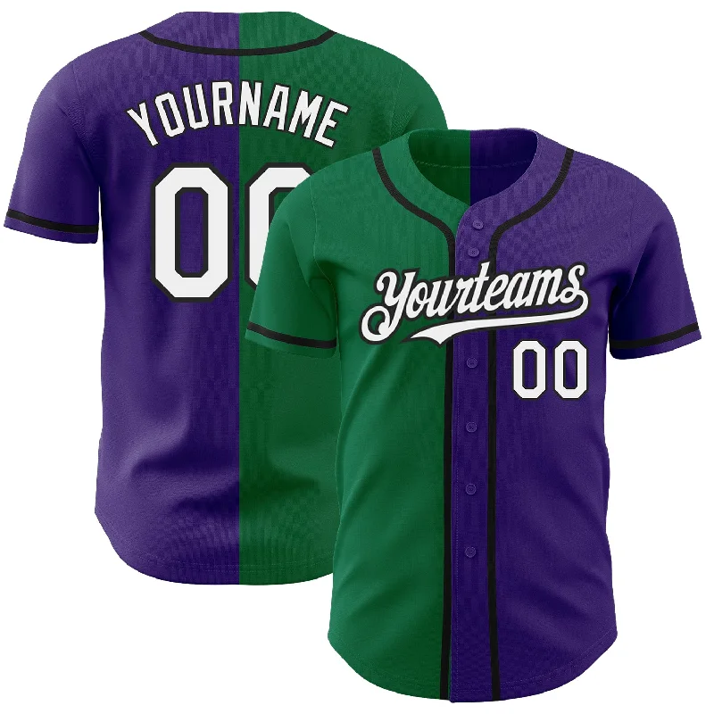 Baseball Jersey for Quality Fabric Finish-Custom Purple White Kelly Green-Black Authentic Split Fashion Baseball Jersey