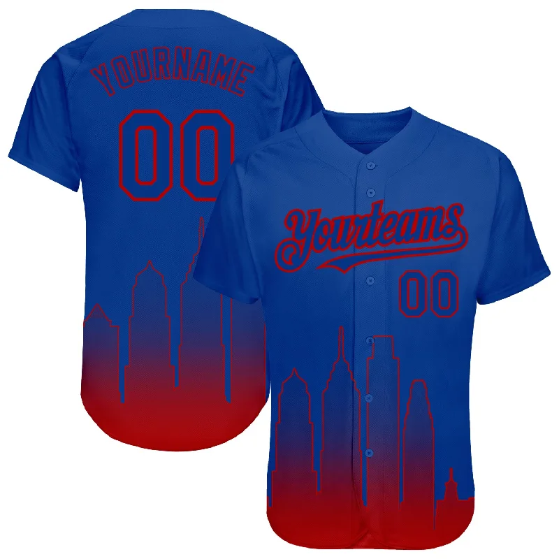 Baseball Jersey for High School Uniforms-Custom Royal Red 3D Philadelphia City Edition Fade Fashion Authentic Baseball Jersey