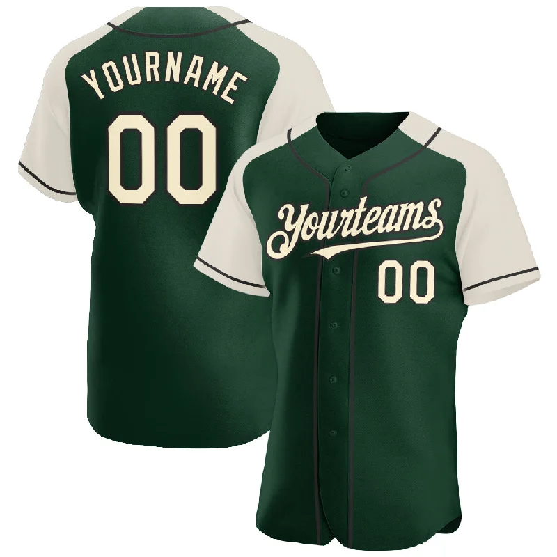 Baseball Jersey for Custom Logos-Custom Green Cream-Black Authentic Raglan Sleeves Baseball Jersey