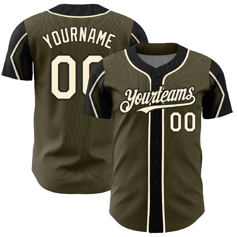 Baseball Jersey for Durable Material-Custom Olive Cream-Black 3 Colors Arm Shapes Authentic Salute To Service Baseball Jersey