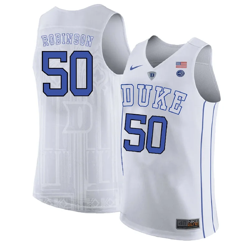 Basketball Jersey for High-Quality Youth League Apparel-Duke Blue Devils 50 Justin Robinson White College Basketball Basketball Jersey