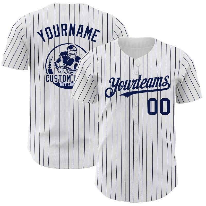 Baseball Jersey for Comfortable Everyday Wear-Custom White Navy Pinstripe Navy Authentic Baseball Jersey