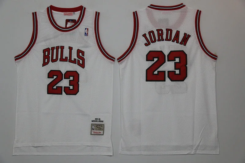 Basketball Jersey for School Spirit Wear-Bulls 23 Michael Jordan White Hardwood Classics Mesh Basketball Jerseys