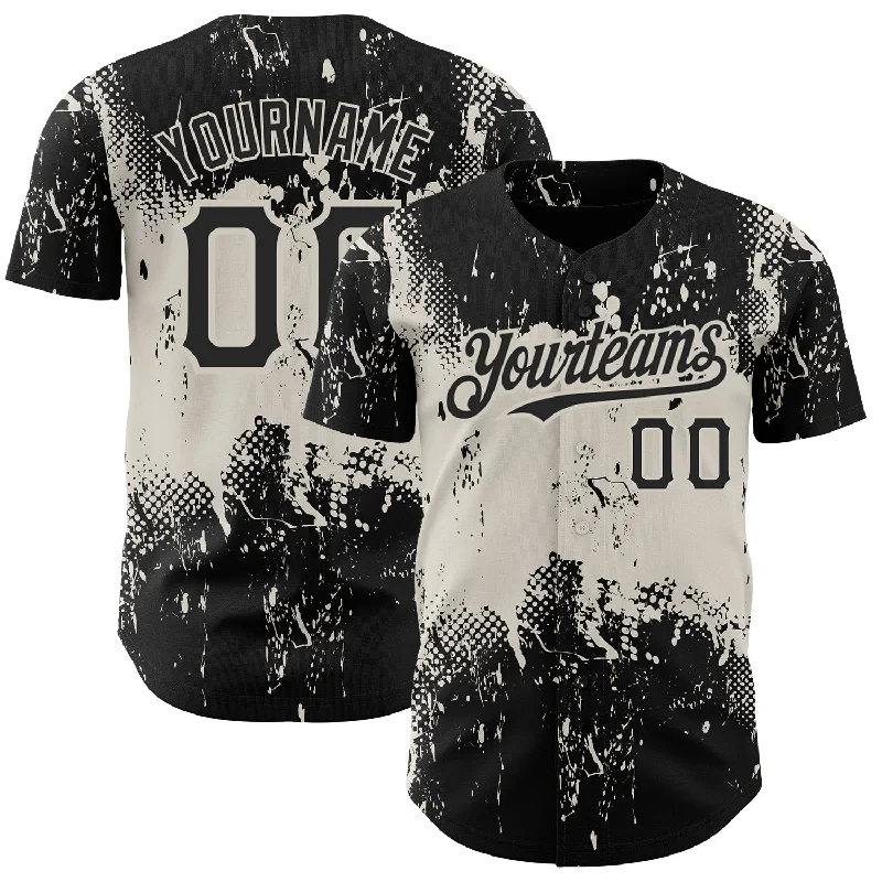 Baseball Jersey for Lightweight Comfort-Custom Black Cream 3D Pattern Design Abstract Splatter Grunge Art Authentic Baseball Jersey