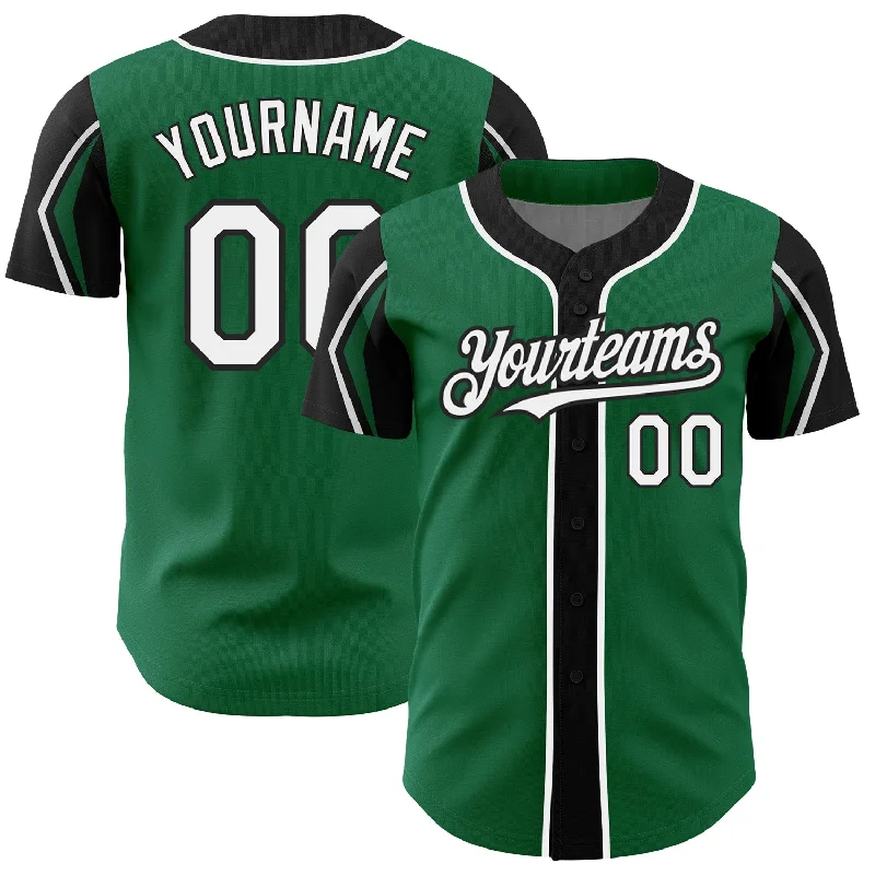 Baseball Jersey for Comfortable Team Apparel-Custom Kelly Green White-Black 3 Colors Arm Shapes Authentic Baseball Jersey