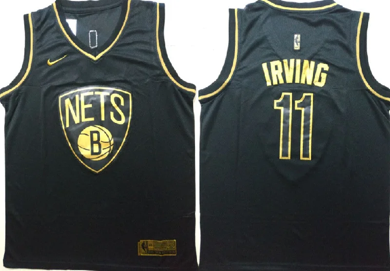 Basketball Jersey for Team Uniform Designs-Nets 11 Kyrie Irving Black Gold Swingman Basketball Jersey