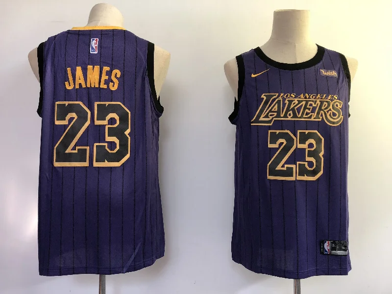 Basketball Jersey for Youth Sports Teams-Lakers 23 Lebron James Purple 2018-19 City Edition Swingman Basketball Jersey