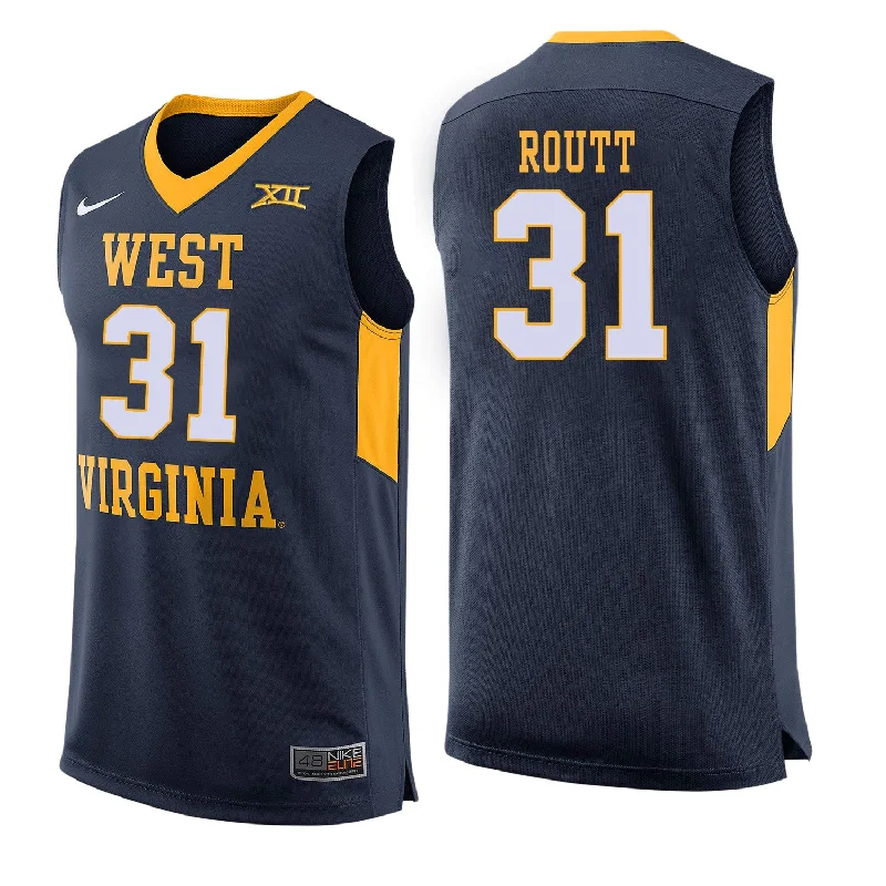 Basketball Jersey for Comfortable Game Day Apparel-West Virginia Mountaineers 31 Logan Routt Navy College Basketball Basketball Jersey