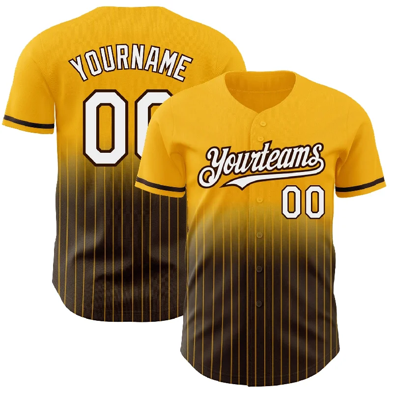 Baseball Jersey for School Spirit Wear-Custom Gold Pinstripe White-Brown Authentic Fade Fashion Baseball Jersey