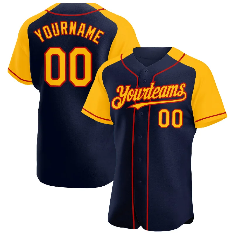 Baseball Jersey for Premium Quality-Custom Navy Gold-Red Authentic Raglan Sleeves Baseball Jersey