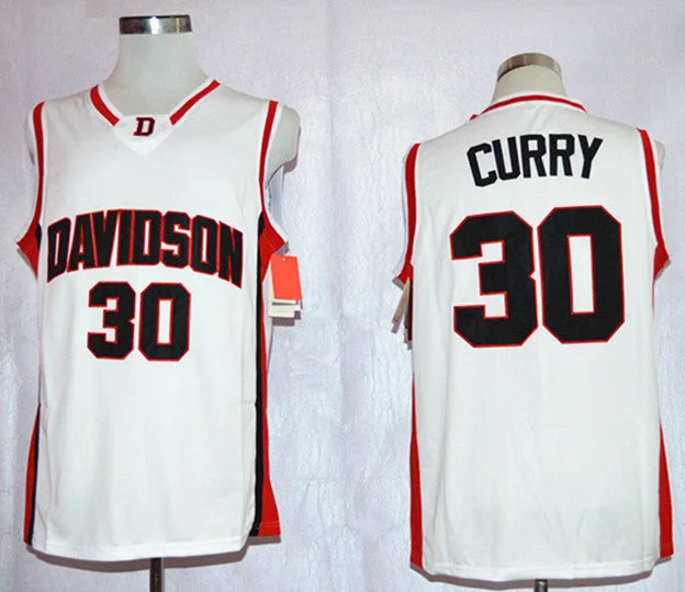 Basketball Jersey for Quick-Dry Material-Davidson Wildcats 30 Stephen Curry White College Basketball Jersey