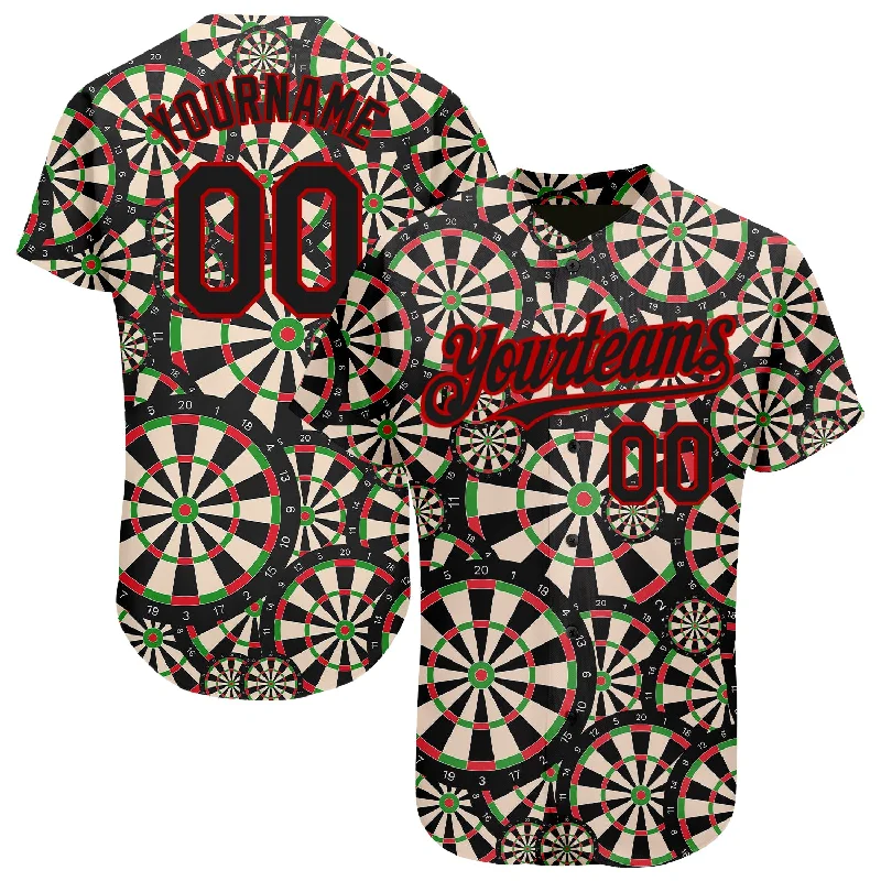 Baseball Jersey for Breathable and Soft Fit-Custom Black Red 3D Pattern Design Dart Board Authentic Baseball Jersey