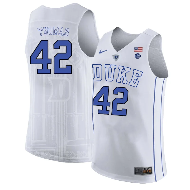 Basketball Jersey for School Teams-Duke Blue Devils 42 Lance Thomas White White College Basketball Basketball Jersey