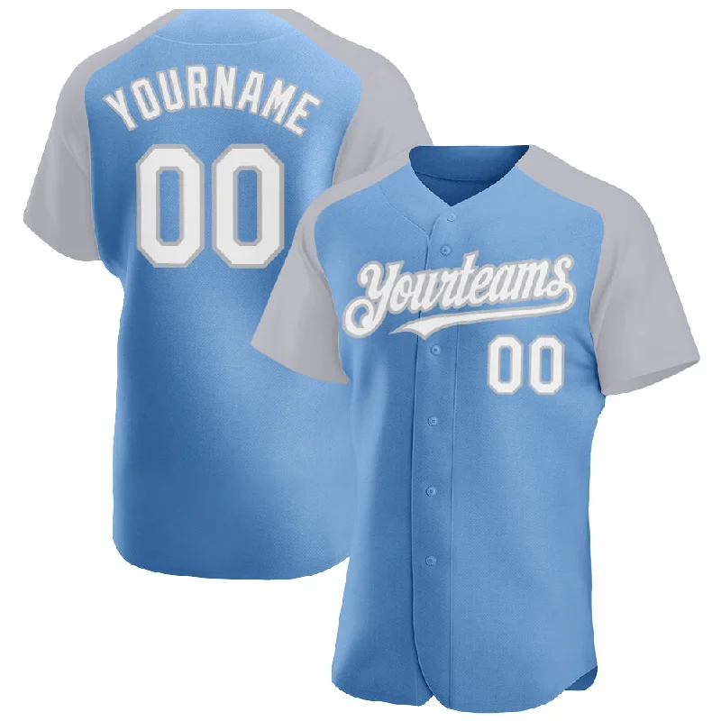 Baseball Jersey for Personalized Player Designs-Custom Light Blue White-Gray Authentic Raglan Sleeves Baseball Jersey