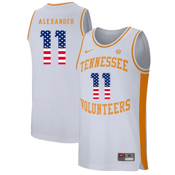 Basketball Jersey for Game Night Wear-Tennessee Volunteers 11 Kyle Alexander White USA Flag College Basketball Basketball Jersey