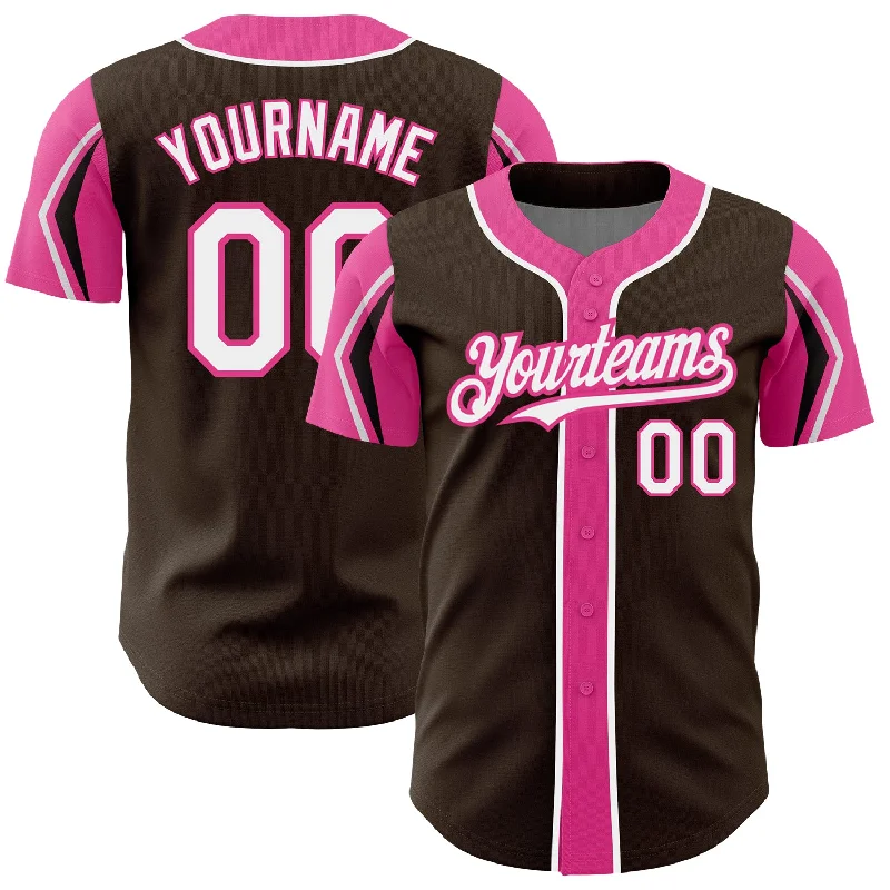 Baseball Jersey for Sports Event Wear-Custom Brown White-Pink 3 Colors Arm Shapes Authentic Baseball Jersey