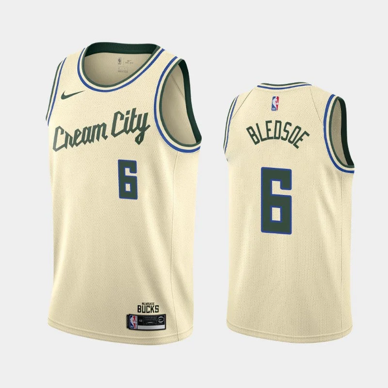 Basketball Jersey for All-Age Custom Fit-Bucks 6 Eric Bledsoe Cream 2019-20 City Edition Swingman Basketball Jersey