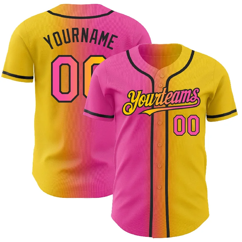 Baseball Jersey for High-Quality Design and Durability-Custom Yellow Pink-Black Authentic Gradient Fashion Baseball Jersey