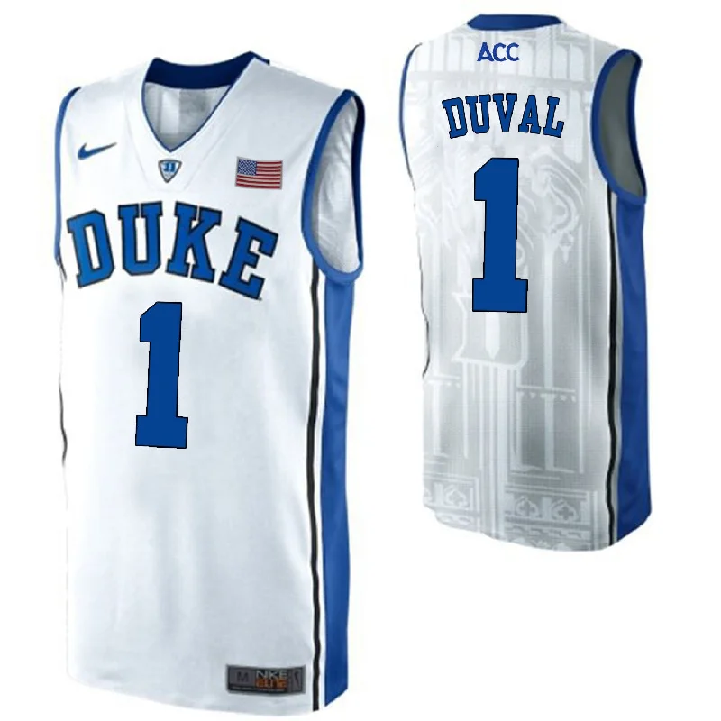 Basketball Jersey for Lightweight Material-Duke Blue Devils 1 Trevon Duval White Elite College Basketball Basketball Jersey