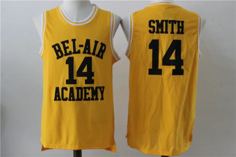 Basketball Jersey for Game Day Wear-Bel-Air Academy 14 Will Smith Yellow Stitched Movie Basketball Jersey