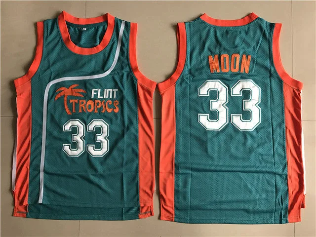 Basketball Jersey for Custom Fit for All Ages-Flint Tropics 33 Jackie Moon Teal Semi Pro Movie Stitched Basketball Basketball Jersey