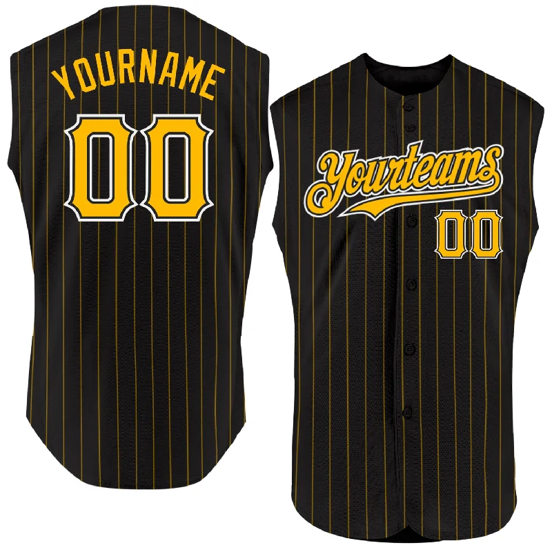 Baseball Jersey for Sports League Uniforms-Custom Black Royal Pinstripe White-Orange Authentic Sleeveless Baseball Jersey