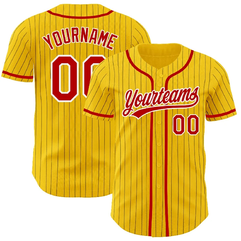 Baseball Jersey for Boys-Custom Yellow Black Pinstripe Red-White Authentic Baseball Jersey