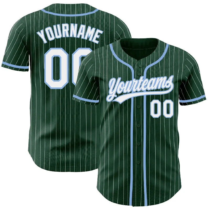 Baseball Jersey for Cool Fabric and Design-Custom Green White Pinstripe Light Blue Authentic Baseball Jersey