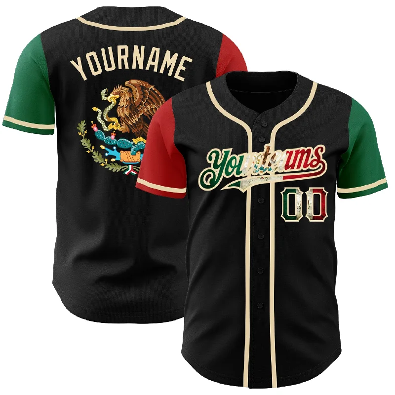 Baseball Jersey for Soft and Stretchy Material-Custom Black Vintage Mexican Flag Kelly Green Red-City Cream Authentic Two Tone Baseball Jersey