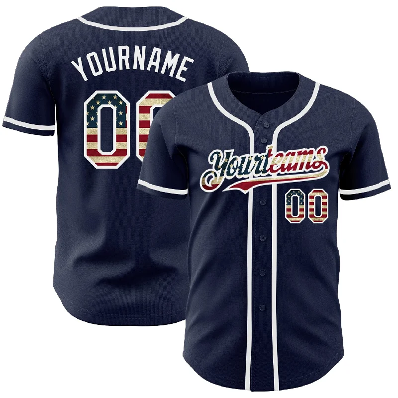 Baseball Jersey for Baseball Event Wear-Custom Navy Vintage USA Flag-White Authentic Baseball Jersey