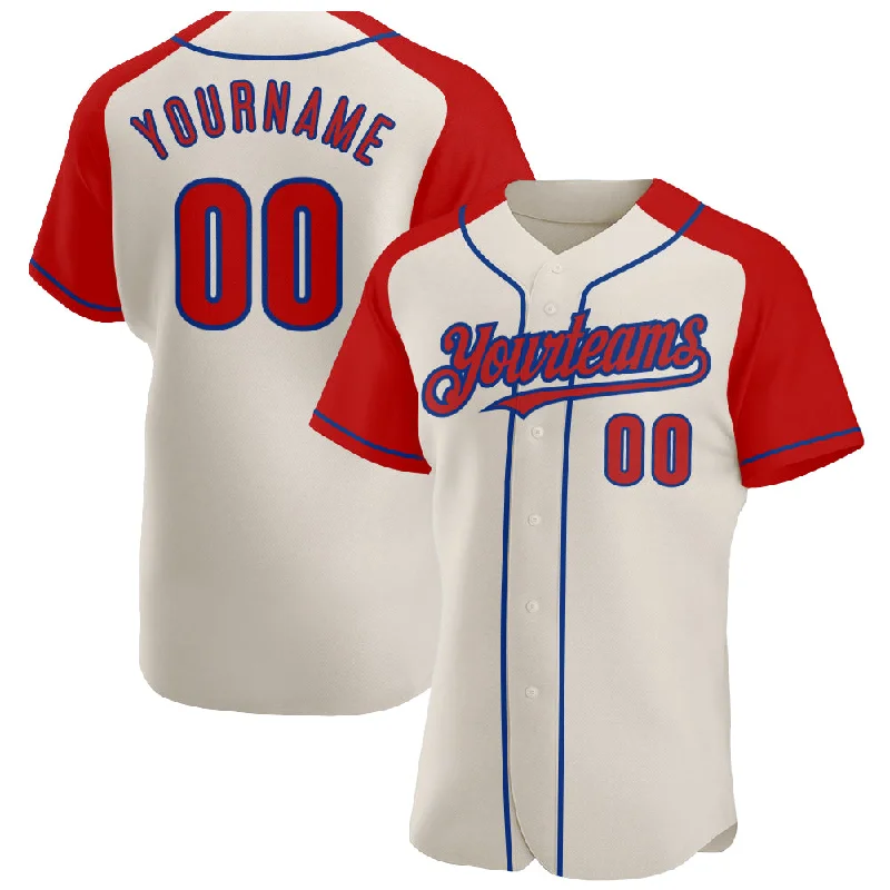 Baseball Jersey for Lightweight Material-Custom Cream Red-Royal Authentic Raglan Sleeves Baseball Jersey