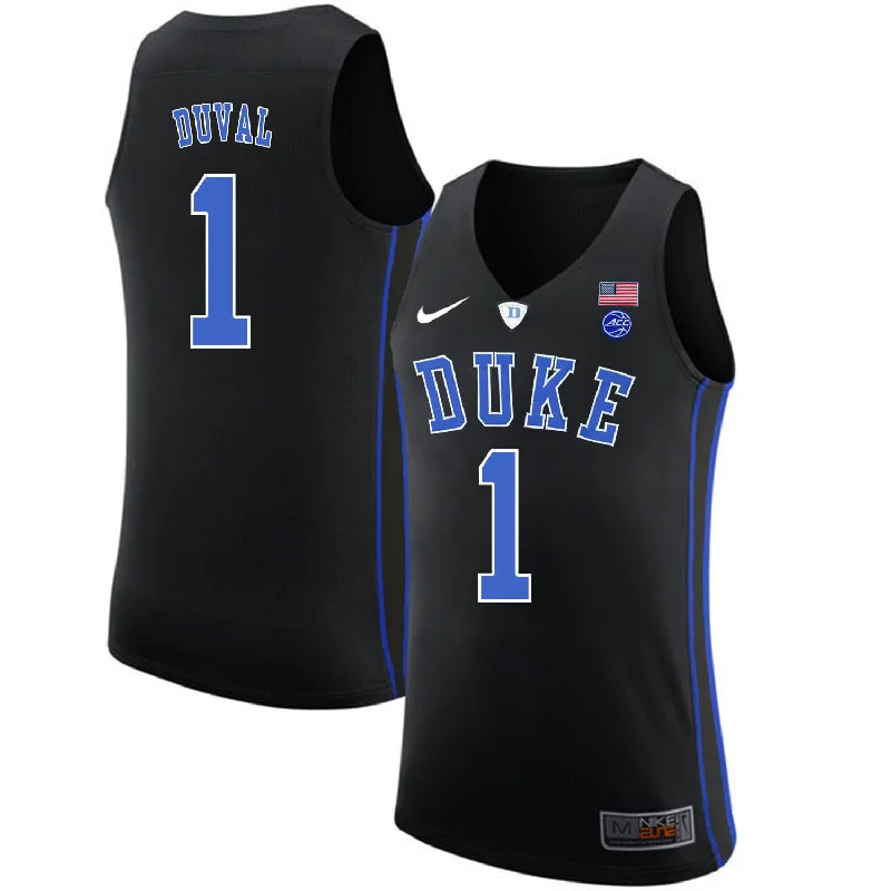 Basketball Jersey for Youth Leagues-Duke Blue Devils 1 Trevon Duval Black College Basketabll Basketball Jersey