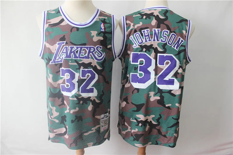 Basketball Jersey for Basketball Team Sponsorship Gear-Lakers 32 Magic Johnson Camo 1991-92 Hardwood Classics Basketball Jersey