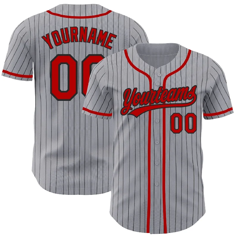 Baseball Jersey for Softball Team Custom Jerseys-Custom Gray Black Pinstripe Red Authentic Baseball Jersey