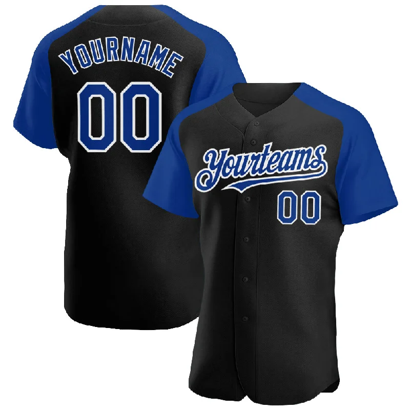 Baseball Jersey for Youth Baseball Players-Custom Black Royal-White Authentic Raglan Sleeves Baseball Jersey