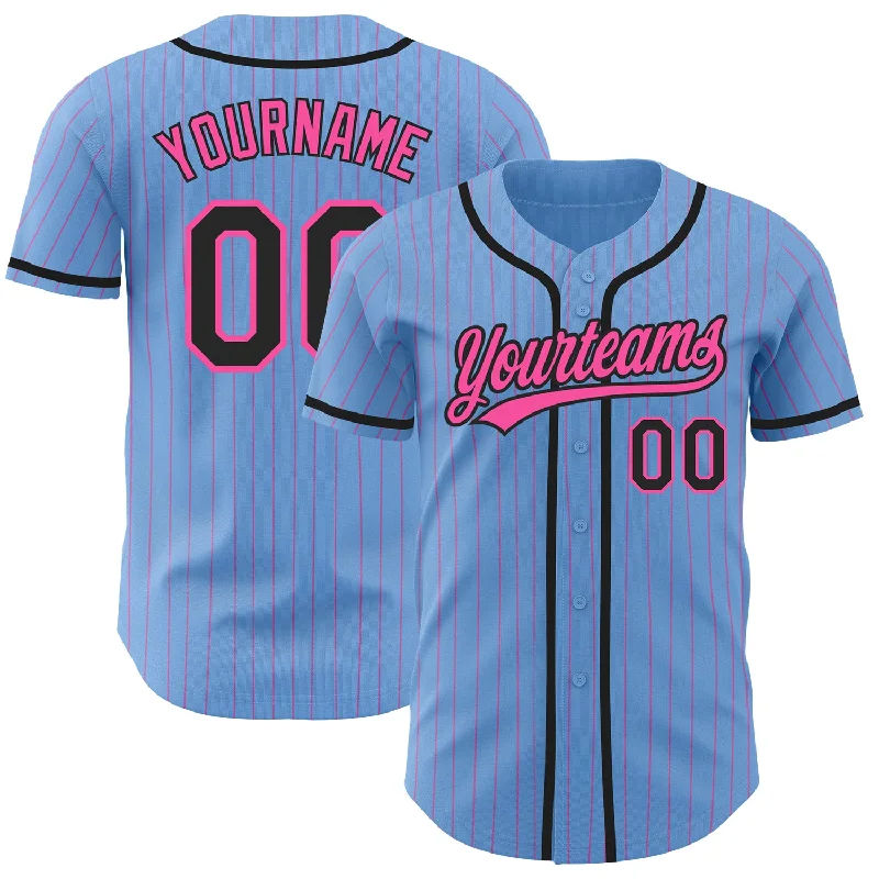 Baseball Jersey for Customized Team Designs-Custom Light Blue Pink Pinstripe Black Authentic Baseball Jersey