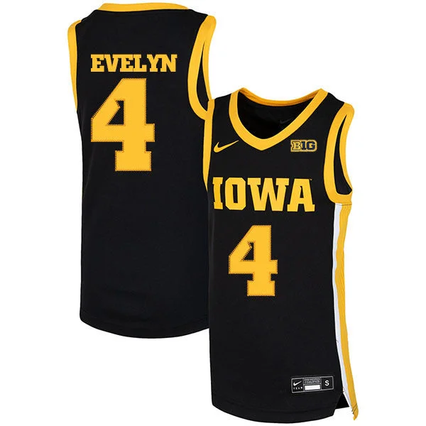 Basketball Jersey for Comfortable and Supportive Fit-Iowa Hawkeyes 4 Bakari Evelyn Black Basketball College Basketball Jersey