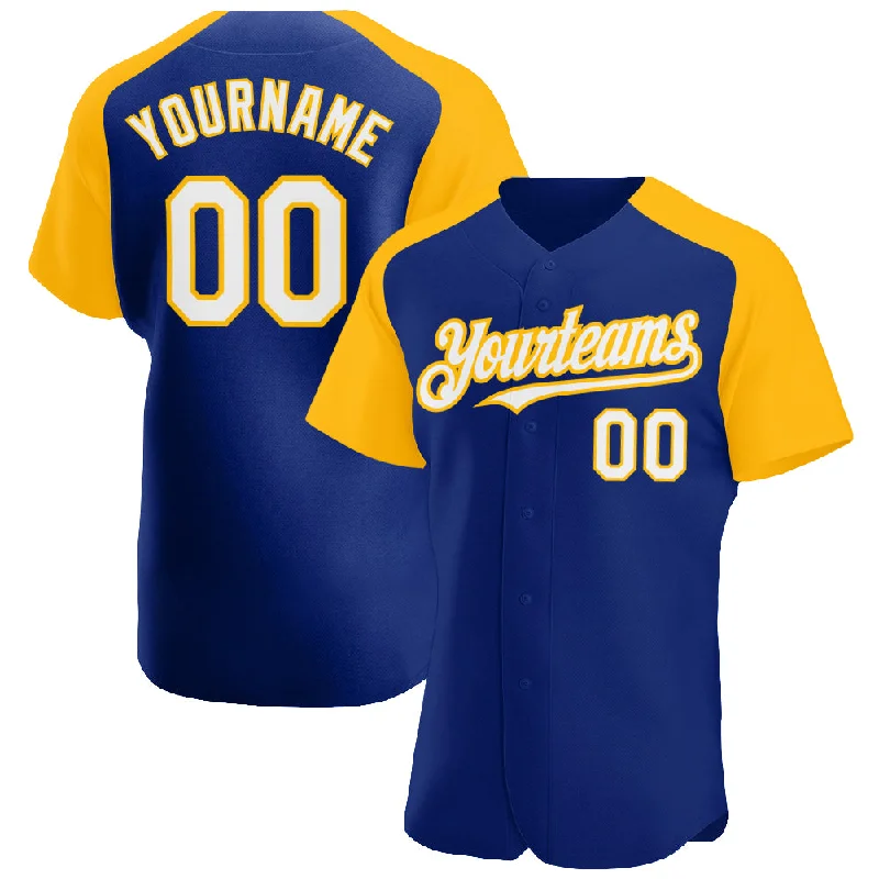 Baseball Jersey for High-Quality Athletic Wear-Custom Royal White-Gold Authentic Raglan Sleeves Baseball Jersey