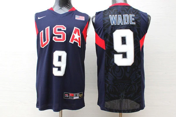 Basketball Jersey for Comfortable Fit for All Sizes-Team USA Basketball 9 Dwyane Wade Navy Stitched Basketball Jersey