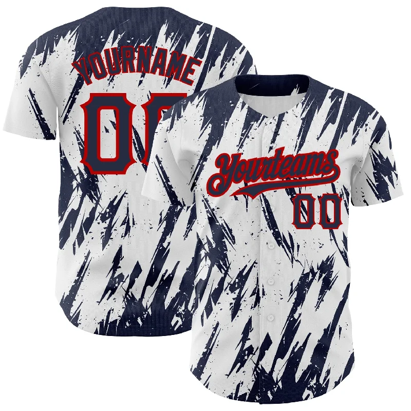 Baseball Jersey for Girls-Custom White Navy-Red 3D Pattern Design Abstract Sharp Shape Authentic Baseball Jersey