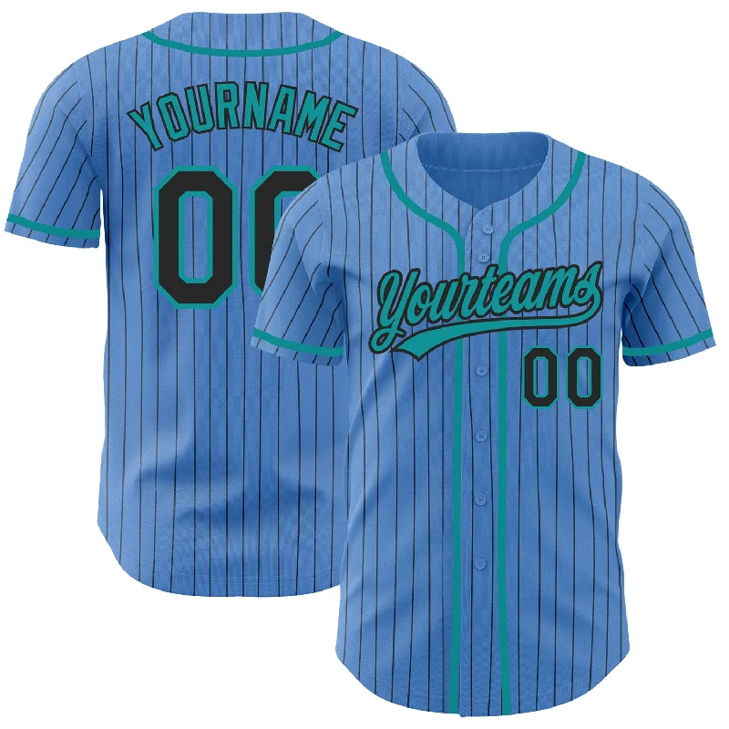 Baseball Jersey for Personalized Numbering and Names-Custom Powder Blue Black Pinstripe Teal Authentic Baseball Jersey