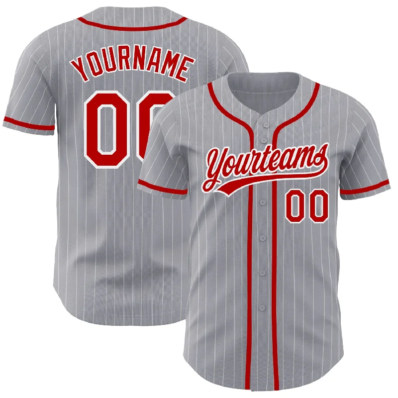 Baseball Jersey for Premium Custom Team Apparel-Custom Gray White Pinstripe Red Authentic Baseball Jersey